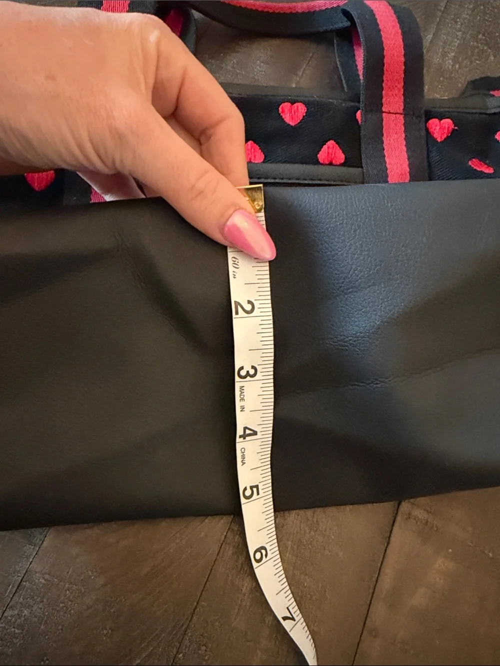 Luv Betsey by Betsey Johnson Black Tote with Red Heart Accents and Striped Strap